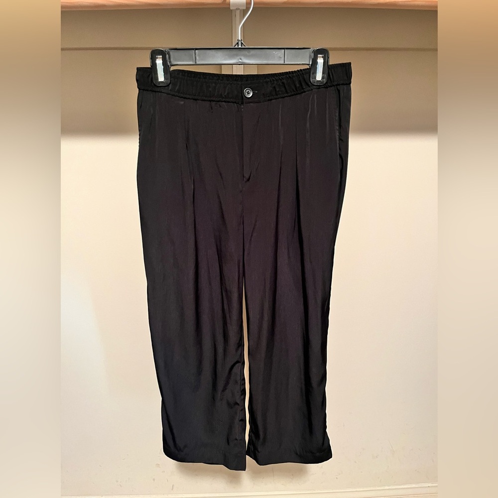 J. Crew Black Satin Cropped Ankle Pants with Pleated Front